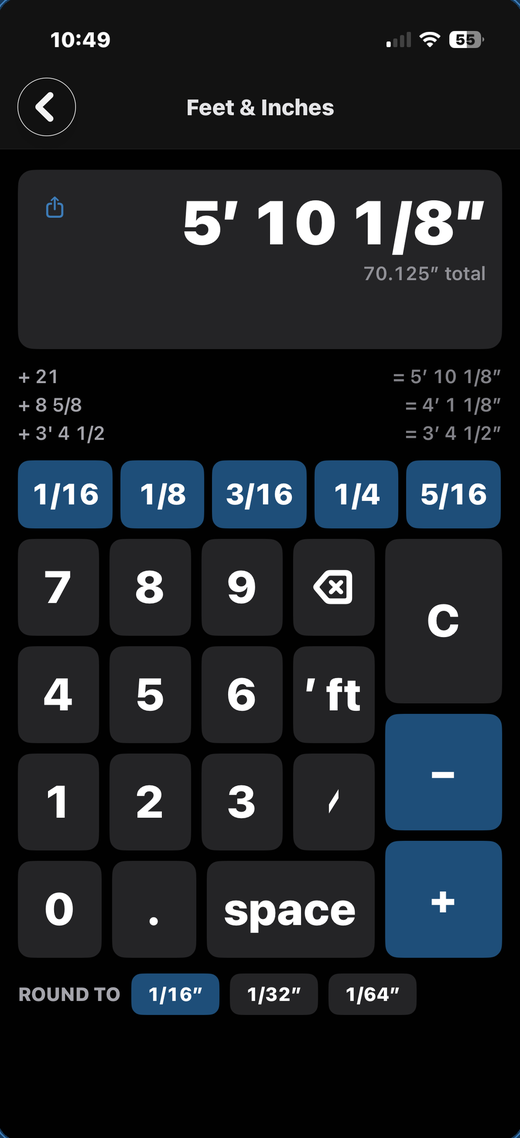 Feet and inches running tape calculator